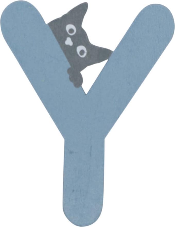 Houten Letter Y Blauw met Kat | 9 cm
