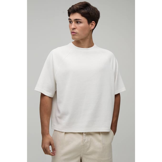 Oversized Boxy Waffle Raglan T-Shirt | Ecru | Size Small