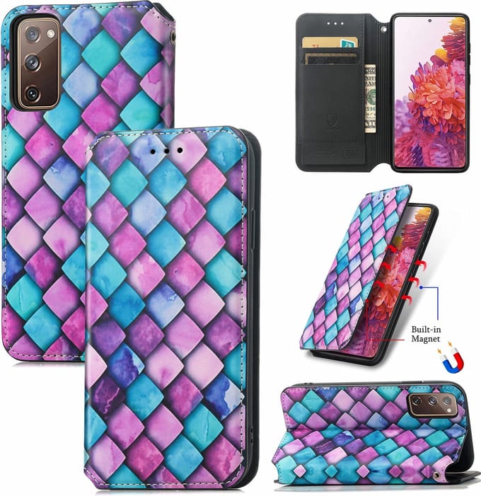 Luxe PU Lederen Wallet Case + PMMA Screenprotector voor Galaxy S20 FE (4G/5G) _ Kubus Patronen