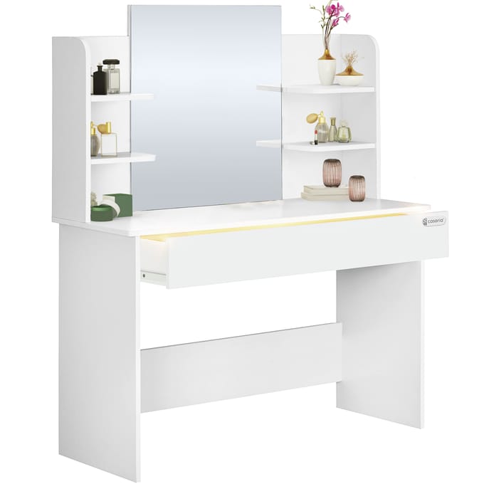 Casaria Kaptafel Lucia - Lade Spiegel 4 Planken 140x110x40cm – Wit