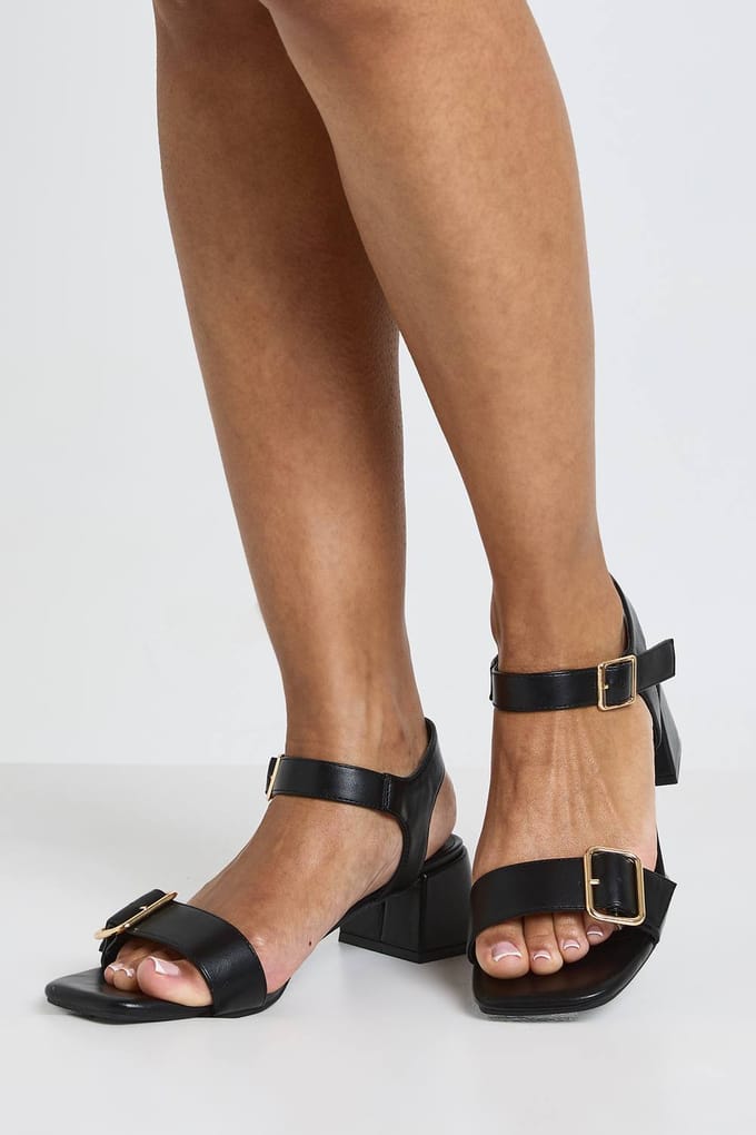 boohoo Dames Brede Pasvorm Gesp 2-delige Hakken | Zwart | Maat: 38