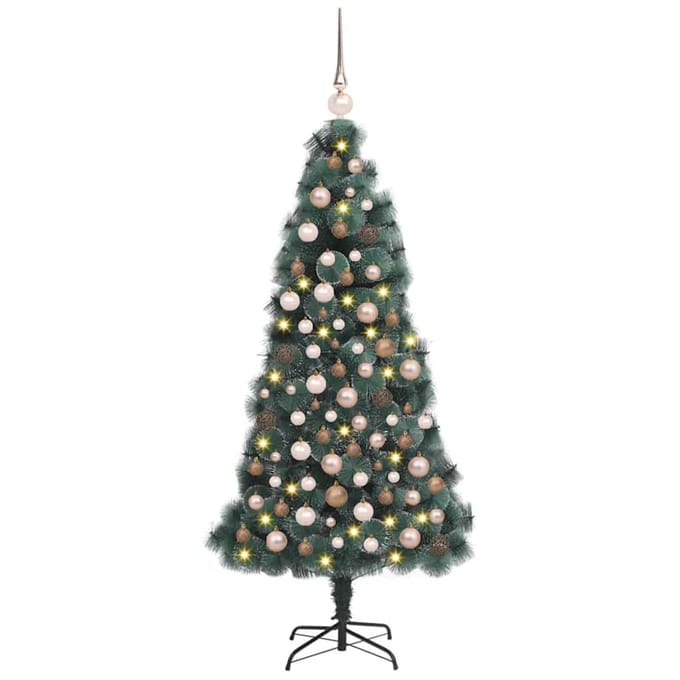 vidaXL - Kunstmatige - Verlichte - Kerstboom - met - Bal - Set - Groen - 150 - cm - PET