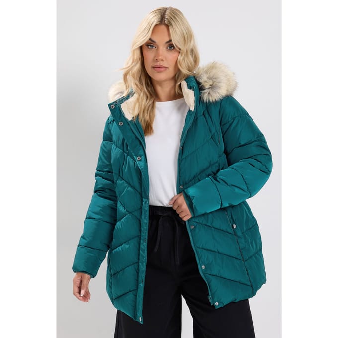 Yours Blauwgroene Korte Gewatteerde Jas Size 42