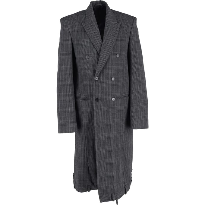 Balenciaga Deconstructed Check Coat in grijze wol