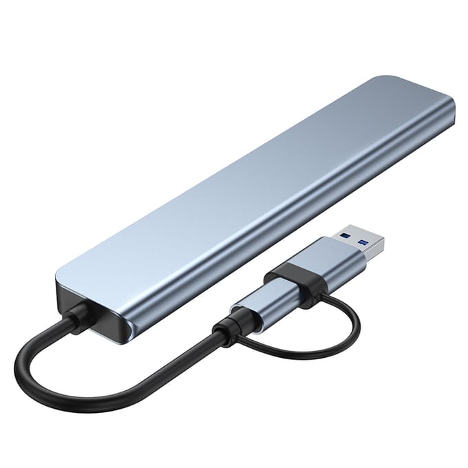 2217 USB-A+USB-C hubadapter 7-in-1 USB-dockingstation met meerdere poorten met USB3.0+USB2.0*4+PD+USB-C gray
