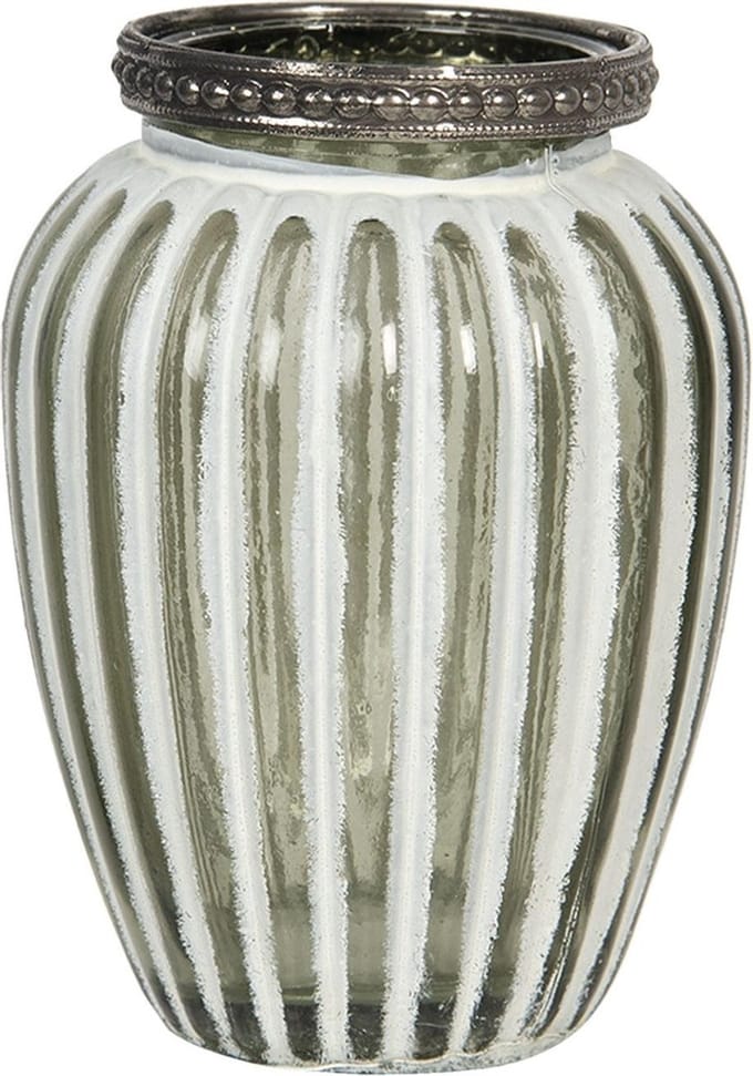 Clayre & Eef Theelichthouder Ø 8x11 cm Wit Glas