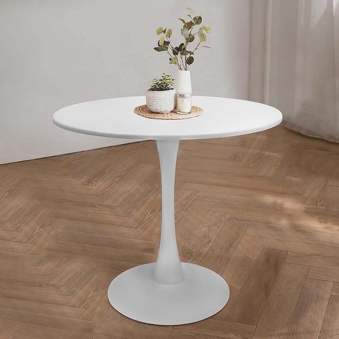 Ronde Eettafel - Pub Tafel - Gezellig Dineren - Stevige Metalen Basis - 80 cm Diameter - Wit