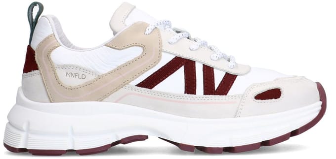 Manfield - Dames - Witte leren sneakers met beige details - Maat 41