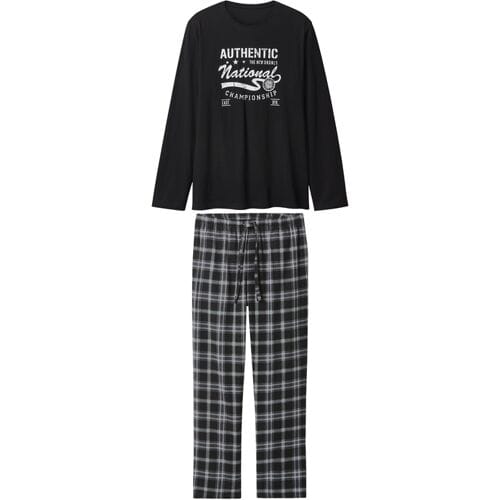 ESMARA MEN Flanellen heren pyjama (Zwart, M)