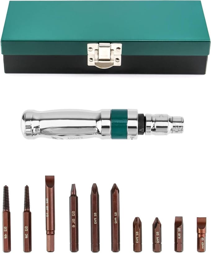 Complete Set van Impact Moersleutels met Schroevendraaier, Adapter en 12 Stuks Bits, 1/2" Professioneel Gereedschap voor Klusprojecten