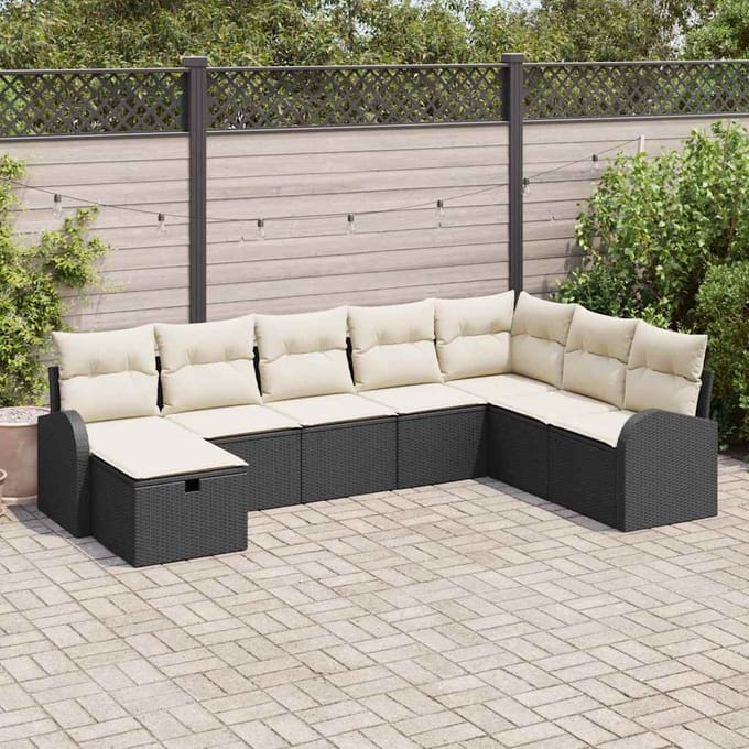 vidaXL Bankstel 8 st Zwart en crème poly rattan