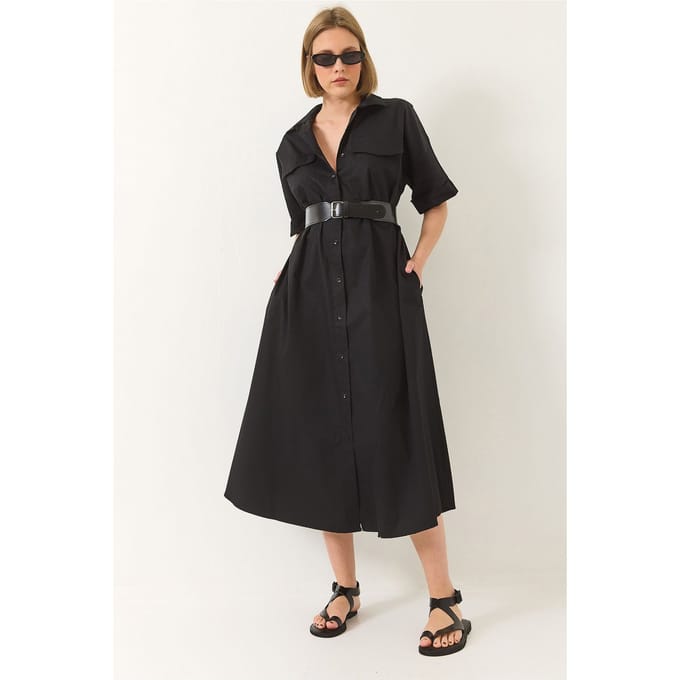 Midi-jurk met shirtkraag en knoopsluiting