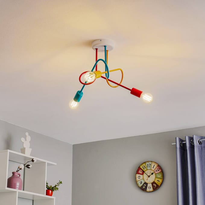 HELAM Oxford plafondlamp 3-lamps oranje/rood/turkoois