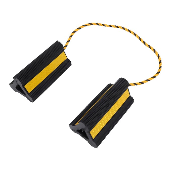 1 Paar Zware Wielkeggen Zwart Rubber Wielstopper met Nylon Touw en Gele Reflectie black