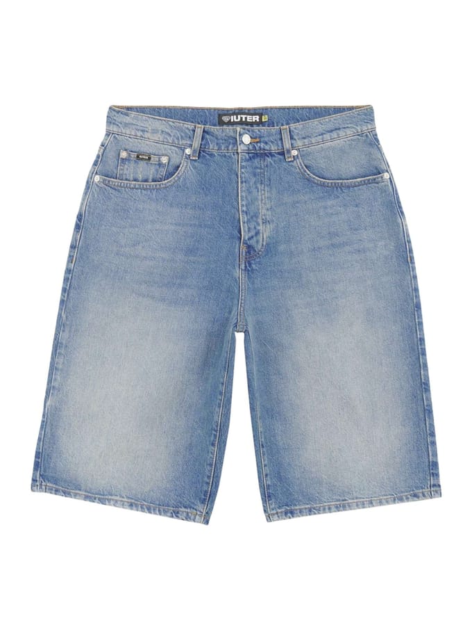 Iuter Baggy denim jeans short met breed been - medium blauw
