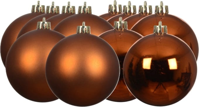 Decoris kerstballen - 12x stuks - 6 cm - koper/cognac bruin -kunststof -kerstversiering