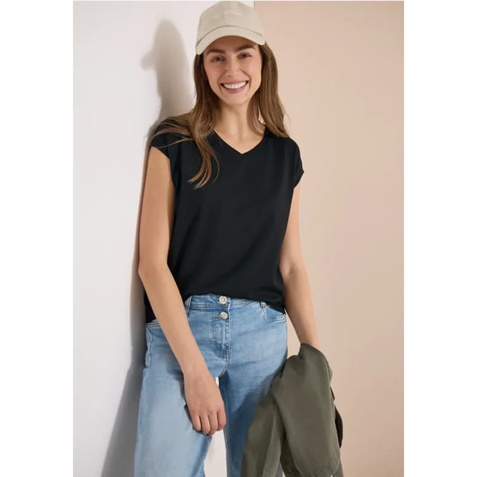 Shirt met overhangende schouders en V-hals