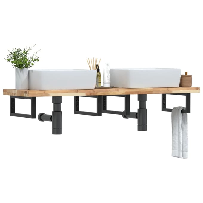 vidaXL - Badkamer - wandschap - staal - en - massief - acaciahout