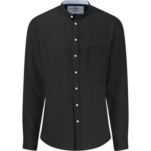 Fynch-Hatton Overhemd Premium Linnen Solid Color Stand-Up Collar Zwart / male
