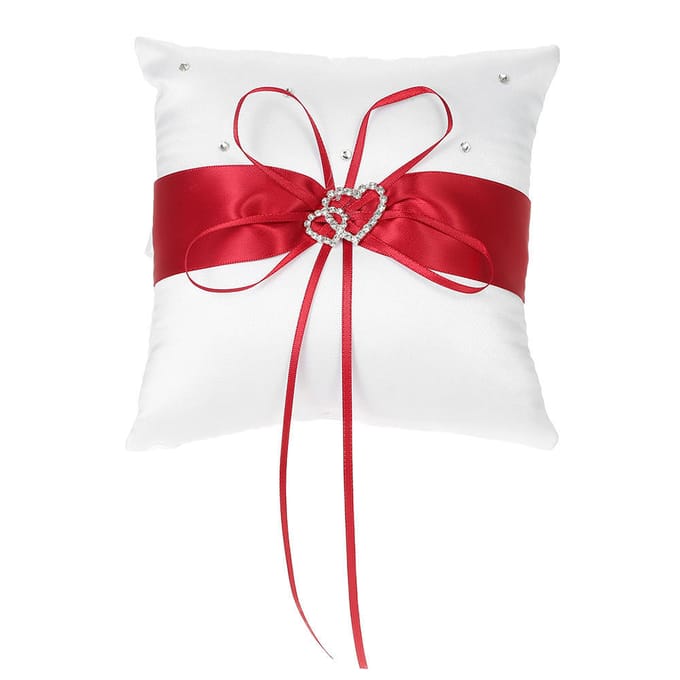 6 * 6 inch dubbel hart satijnen ringkussen en bruiloft bloemenmeisje mand set met