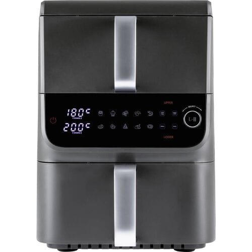 GOURMETmaxx FryUp dubbele kamer heteluchtfriteuse MultiSize - 10 l | verticale airfryer met 2 kamergroottes: minder verspilling van kookruimte | 10 programma's & led-touchdisplay | heteluchtfriteuse 2 kamers