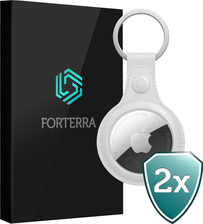 Forterra Sleutelhanger - Geschikt voor Apple AirTag 2 - Houder - PU-leer Hoesje - Wit - 2 PACK