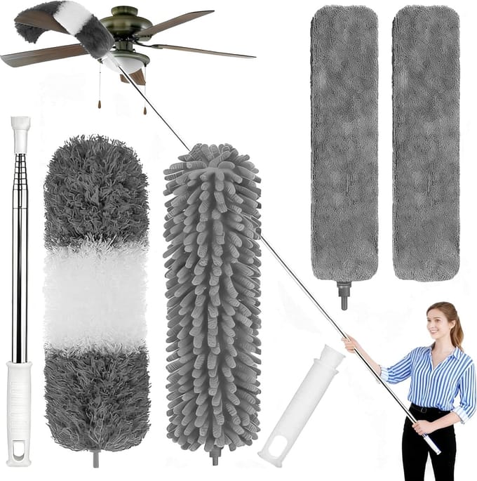 Uitschuifbare Microvezel Stofdoek Set met Telescopische Stang voor Hoog Bereik