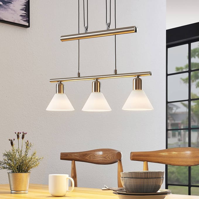 Lindby - hanglamp - 3lichts - Glas, ijzer - H: 14.5 cm - E14 - wit, nikkel gesatineerd