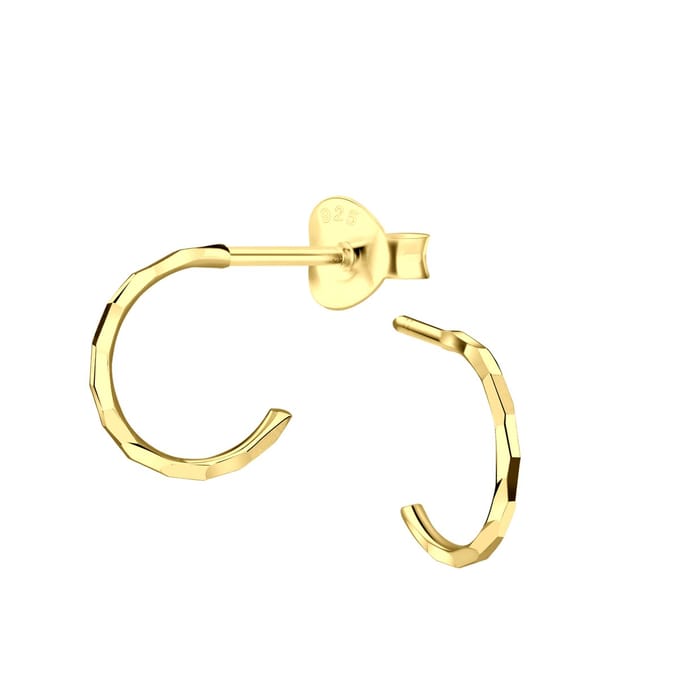 Joy|S - Zilveren oorringen stud - 10 mm - diamond cut t83 - gold plated