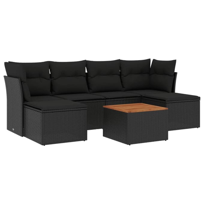 vidaXL - 7-delige - Loungeset - met - kussens - poly - rattan - zwart