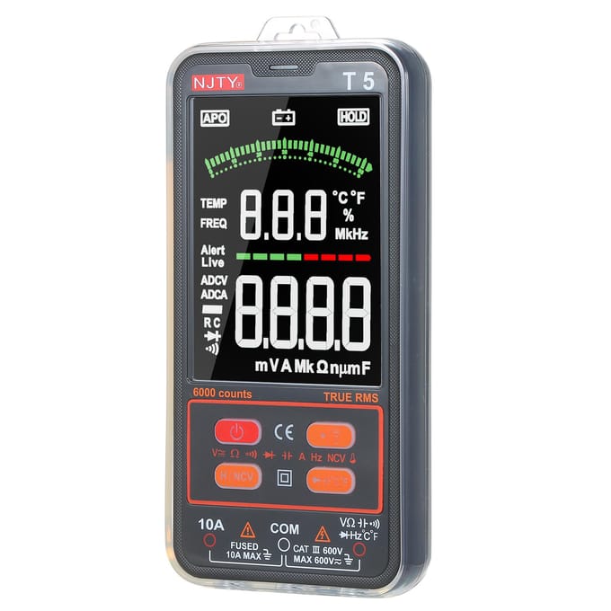 NJTY T5 6000 Counts True RMS Multimeter Digitale Universele Tester 3,8-inch Groot LCD-scherm zwart