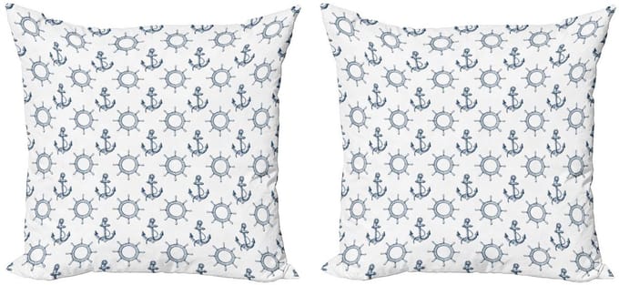 ABAKUHAUS Anker kussenhoes – 2x50x50 cm – dubbelzijdig – marine/wit