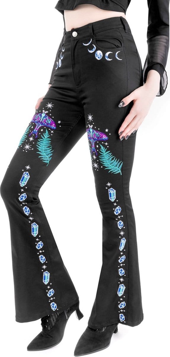 Restyle - Enchanted Forest Bell bottom broek - M - Zwart