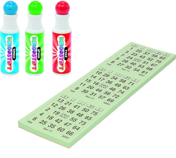Grafix - Bingo set - 3x bingostiften en 100x Bingokaarten nummers 1-75