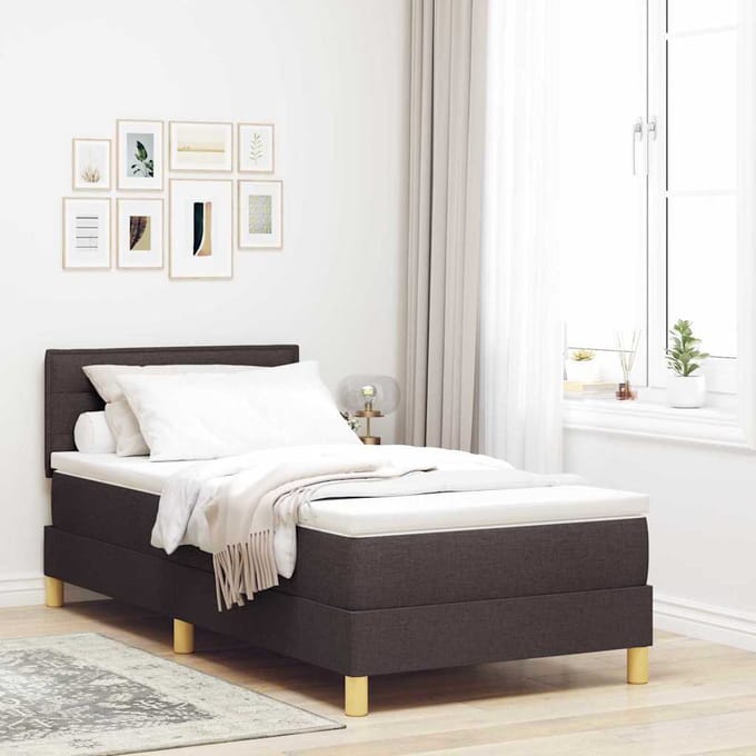 vidaXL - LED - Box - Spring - Bed - met - hoofdeinde - Donkerbruin - 90 - x - 200 - cm - Stof