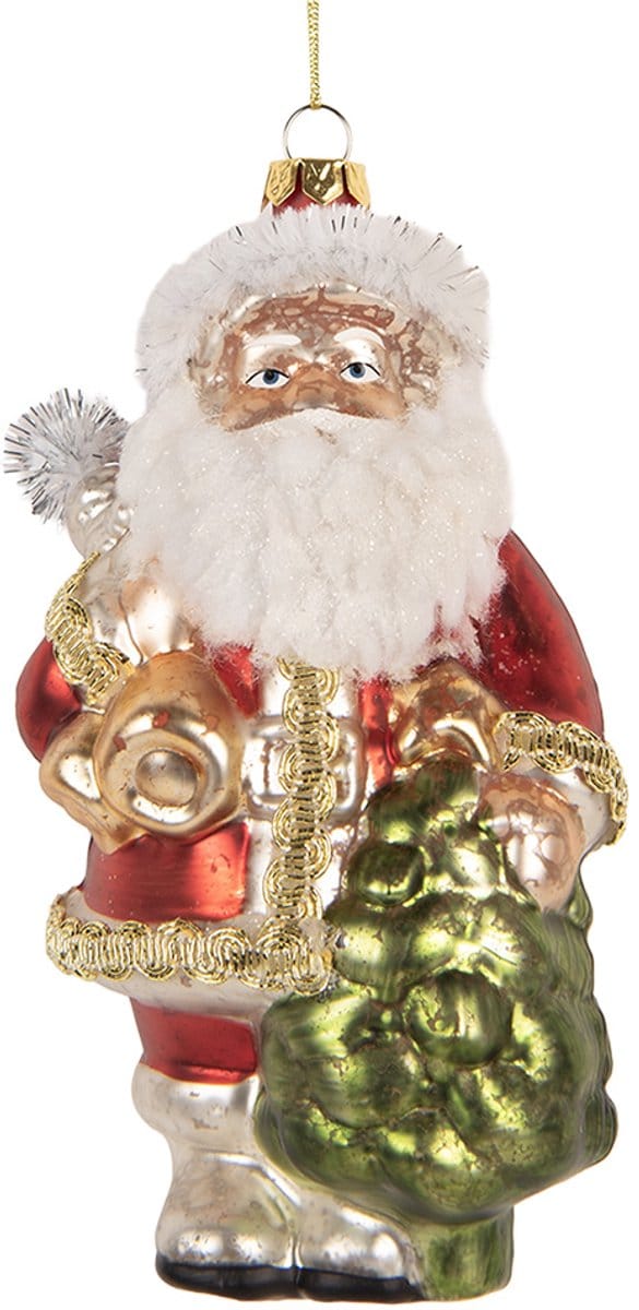 Clayre & Eef Kersthanger Kerstman 8x7x14 cm Goudkleurig Glas