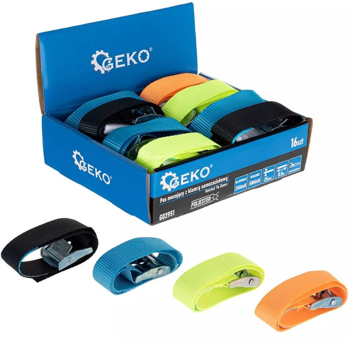 GEKO Cambuckle spanbanden - 25mm x 0,5m - 500kg - 16 stuks