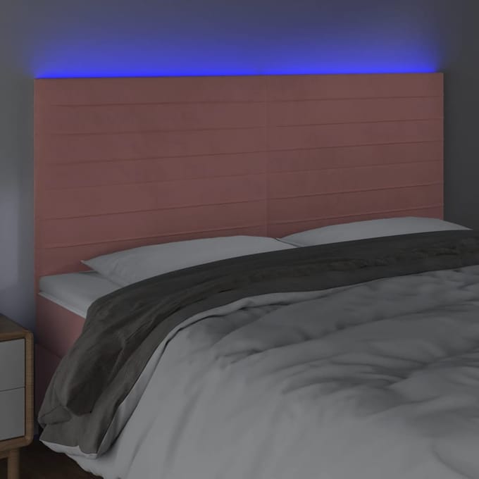 vidaXL - Hoofdbord - LED - 200x5x118/128 - cm - fluweel - roze
