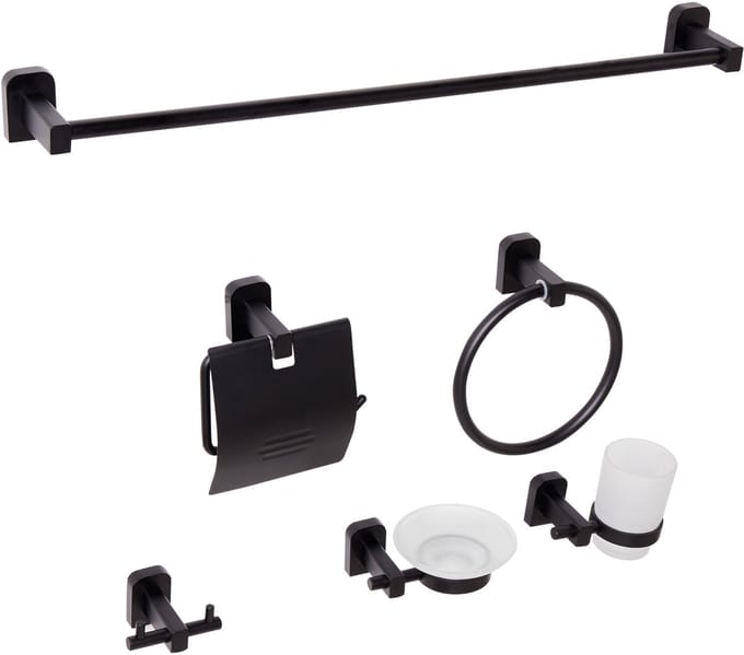 POCONE - 6-delige badkamer hardware set - Zwart - Aluminium