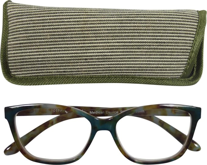 Lilly&June Leesbril Groen Marmer +3 - Met Khaki Gestreept Etui