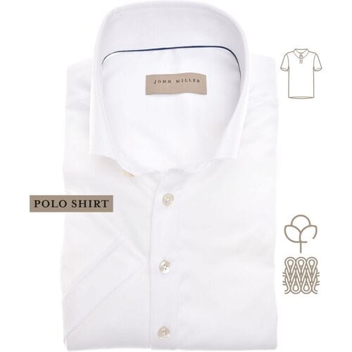 John Miller Polo Short Sleeve Button-Down Solid Color Jersey  Wit / male
