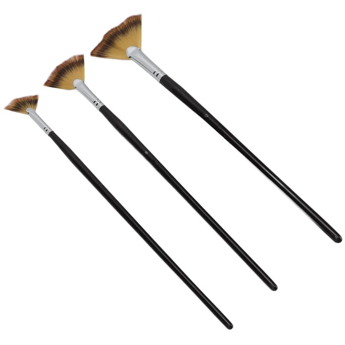 3 Stuks Fan Verfkwast Set Lange Steel Zachte Haren Goede Taaiheid Fanvormige Nylon Haar Verfkwast black