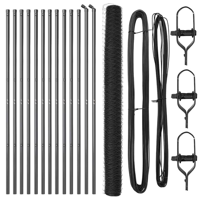 vidaXL - zeshoekig - gaashek - met - grondbevestiging - 25 - x - 1,5 - m - Grijs - Mesh