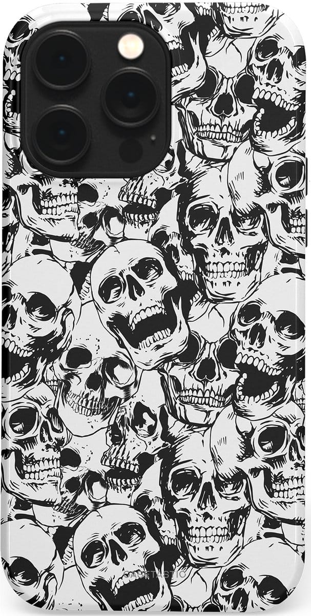 Casetastic hoesje geschikt voor Apple iPhone 14 Pro Max - MagSafe - Dubbellaagse bescherming - Lachende dood - Fashion Case - Grijs Donkergrijs Wit