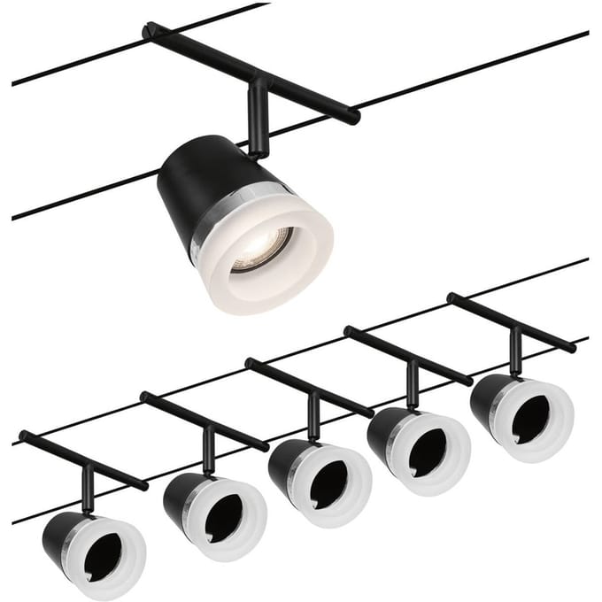 Paulmann Cone kabelsysteem basisset 5-lamps zwart