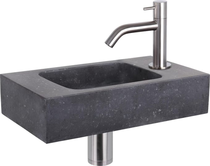 Differnz Fonteinset Bombai black - Natuursteen - Kraan gebogen mat chroom - 40 x 22 x 9 cm