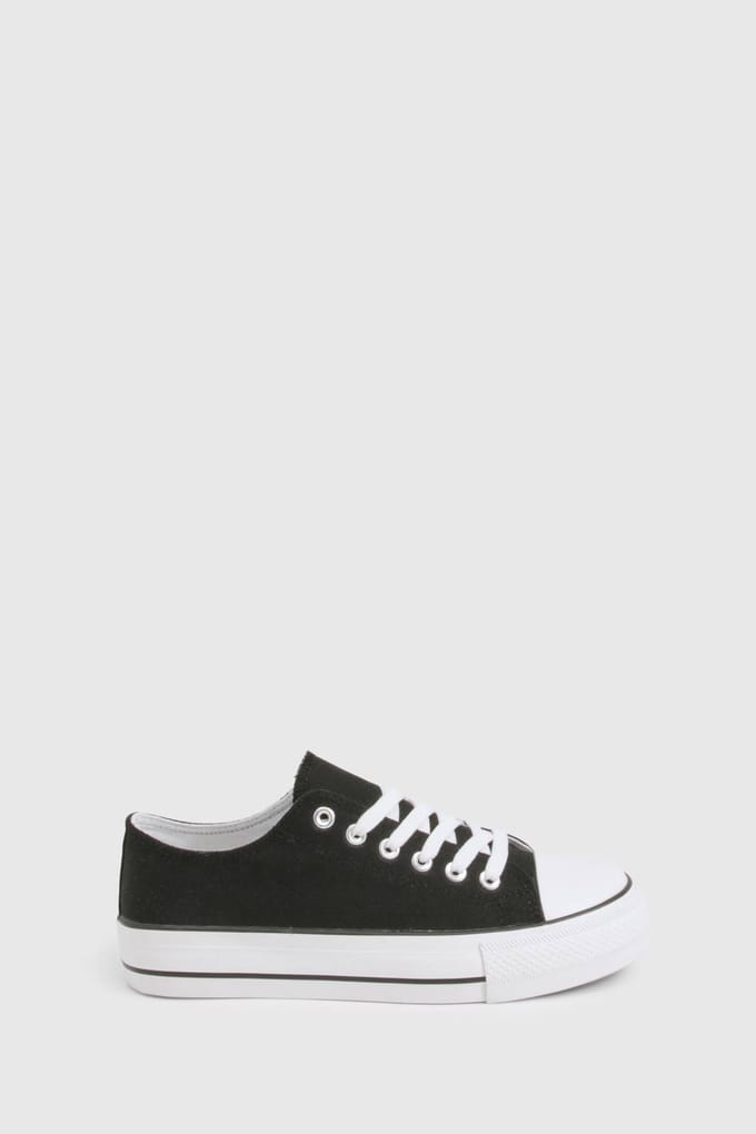 boohoo Dames Low Top Platform Lace Up Trainers | Black | Maat: 3