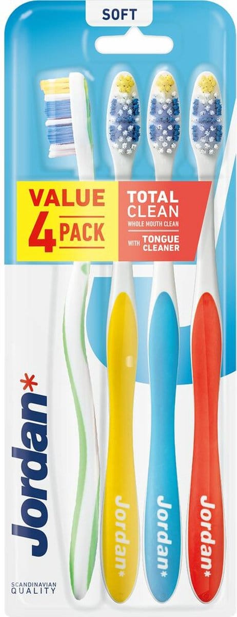 Jordan - Tandenborstel Total Clean Soft 4-pack - 12 x 4 stuks - Voordeelverpakking