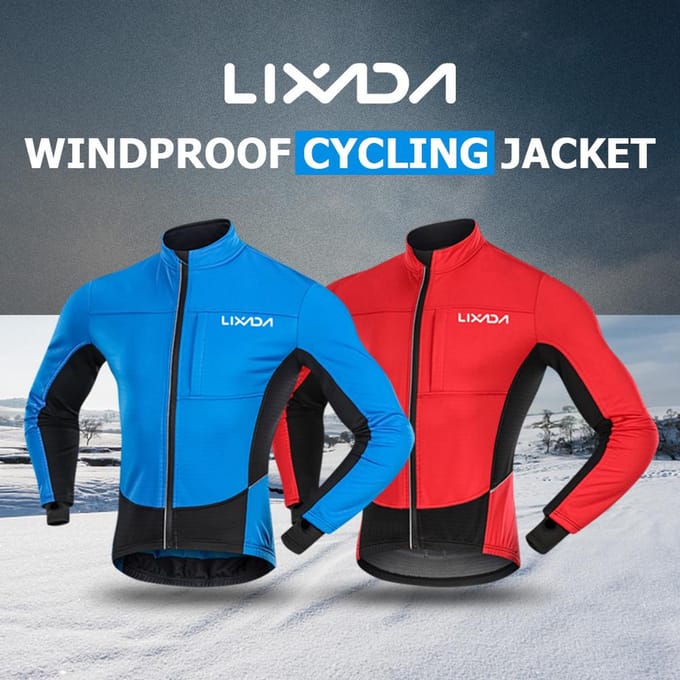 Lixada Heren Winddichte Fietsjas Winter Thermische Polar Fleece MTB Fiets Fietsen Hardlopen L rood