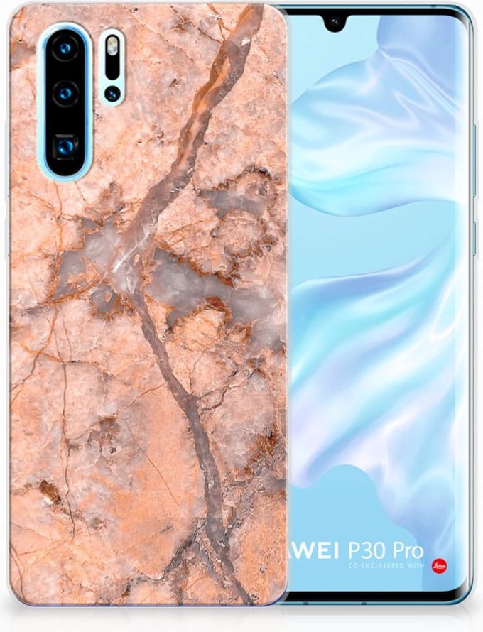 Huawei P30 Pro TPU Siliconen Hoesje Marmer Oranje